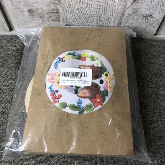 Embroidery Kits Puppy Dog Cat Rabbit Flowers Set of 2 Craft Spring Summer - Picture 6 of 8